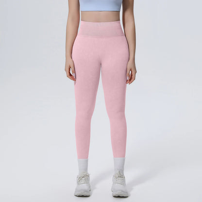 Nahtlose Yoga-Hose in Rosa, frontale Ansicht mit hohem Bund