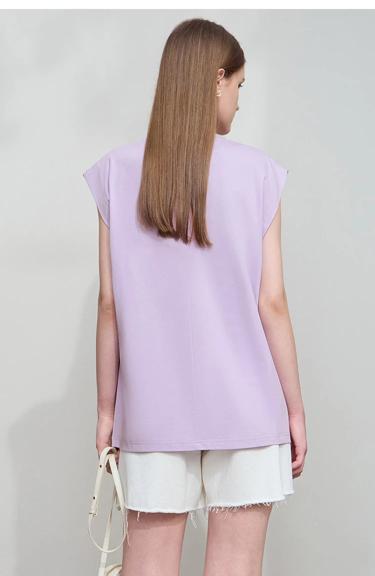 Damen T-Shirt aus Baumwolle mit lässigem O-Ausschnitt und breiten Schultern