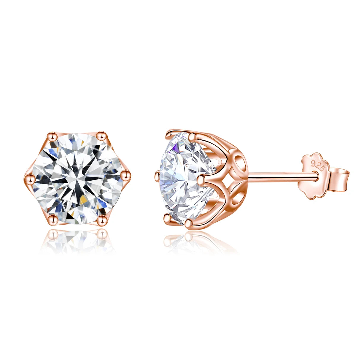 Damen-Ohrstecker Moissanit in Roségold mit GRA Zertifikat 0,3–3,0 Karat Brillanz