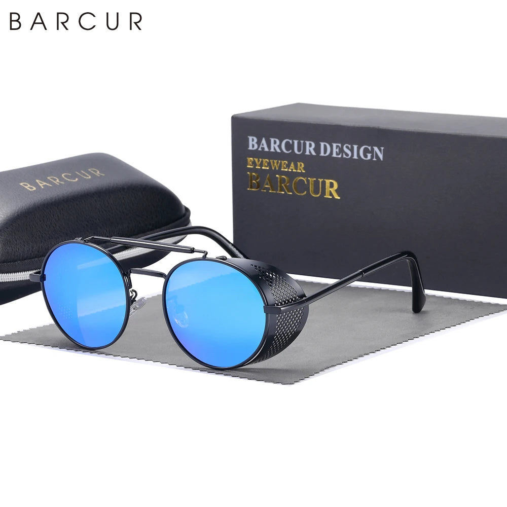 Sonnenbrille Steampunk rund Retro polarisiert Vintage Herren Damen B
