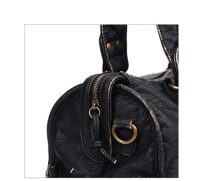 Damen-Handtasche aus PU-Leder Weinrot Großes Fassungsvermögen Schultertasche Boston-Stil