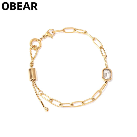Damen-Kettenarmband mit Zirkonia rechteckig