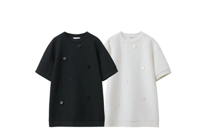 Damen T-Shirts im Minimalismus-Stil mit losem Patchwork und Dekoration