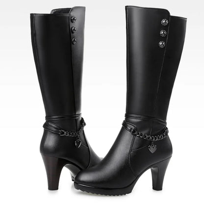 AIYUQI Female winter shoes Woman boots high-heeled Genuine Leather motorcycle boots thick wool warm winter boots riding Boot