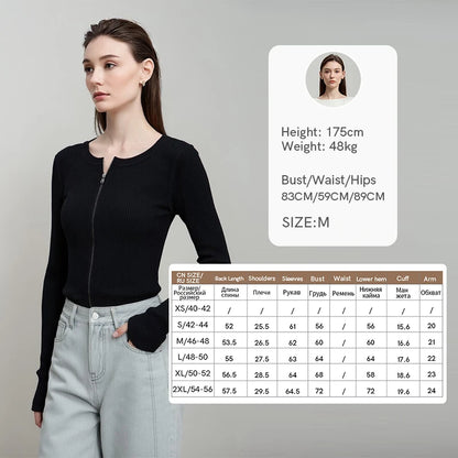 Damen-Rundhals-Cardigan Slim Doppelreißverschluss Viskose Frühling