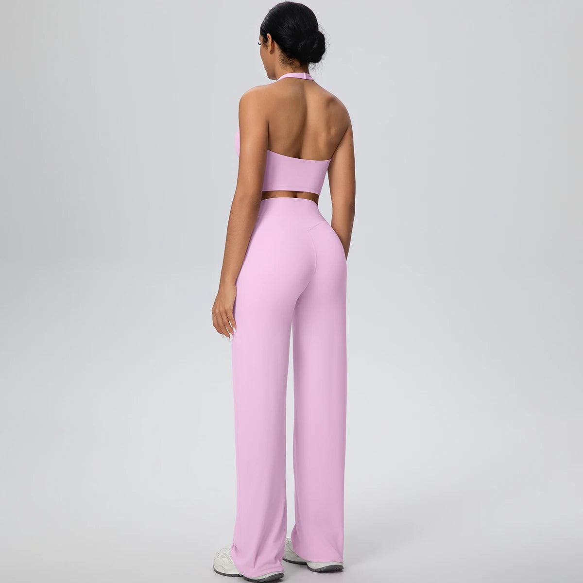 Yoga-Set für Frauen: Sport-BH und weite Hose, rosé/lila, Rückansicht