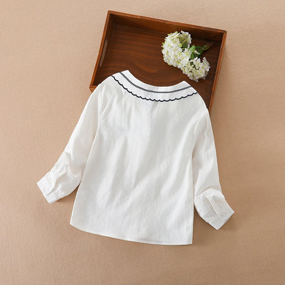 Mädchen weißes Hemd für Kinder Frühling Herbst koreanische Mode Kinder lang ärmel ige süße Schleife T-Shirt Baumwolle lässige Top-Kleidung