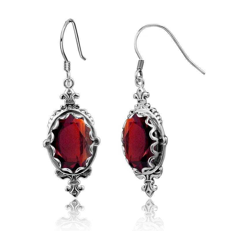 Damen-Tropfen-Ohrhänger aus Silber mit Granat, Januar-Geburtsstein, Luxuriöses Weihnachtsgeschenk