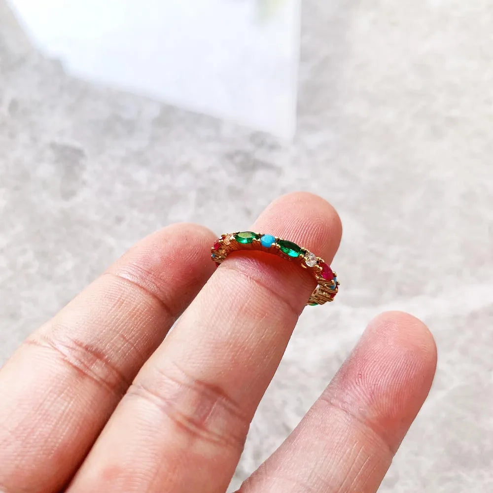 Damen-Ring bunte Steine golden glamourös aus Sterlingsilber