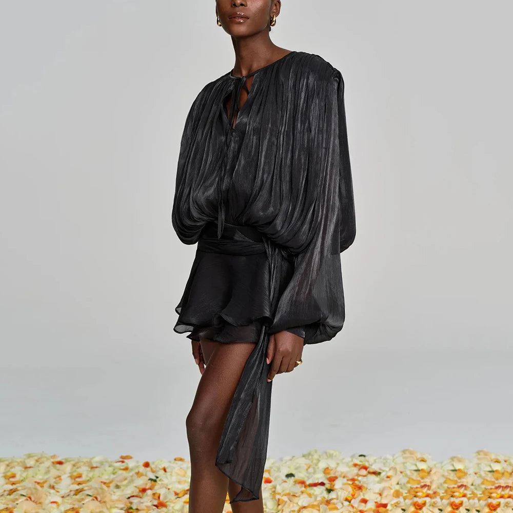 Elegantes Damen-Tunikakleid mit Rundhalsausschnitt, langen Ärmeln und Patchwork-Design