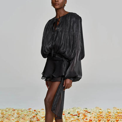 Elegantes Damen-Tunikakleid mit Rundhalsausschnitt, langen Ärmeln und Patchwork-Design