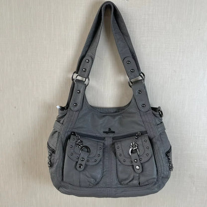 Damen-Schultertasche aus PU Bronze Retro-Stil mit Topgriff und Smartphonefach große Kapazität