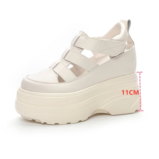 Damen-Sandalen mit Plattform, 2025, neue Sandalen aus echtem Leder mit hohem Absatz, geschlossene Zehen, interne Erhöhung, römische Damen-Sandalen