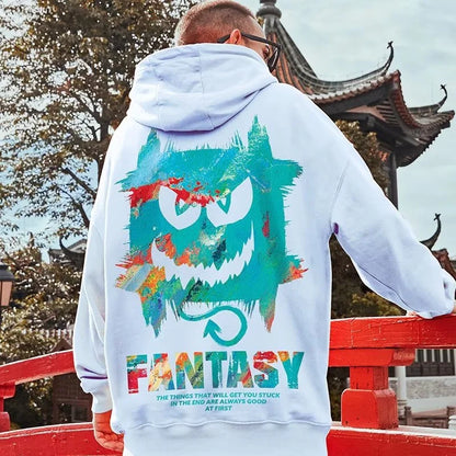 Herren Hoodie mit Graffiti-Teufel Druck im übergroßen Harajuku Stil