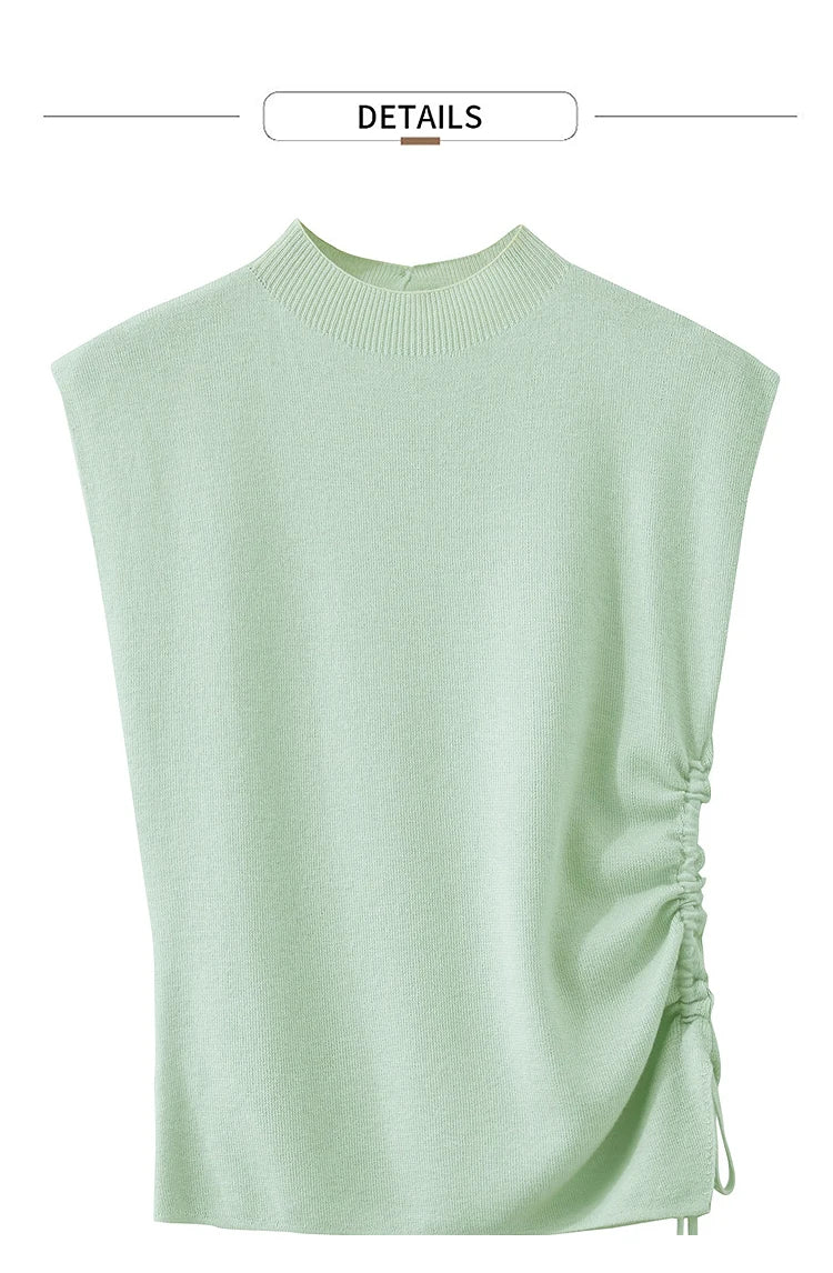 Damen-Halbrollkragen-Pullover Slim Kordelzug Wolle-Mix Sommer