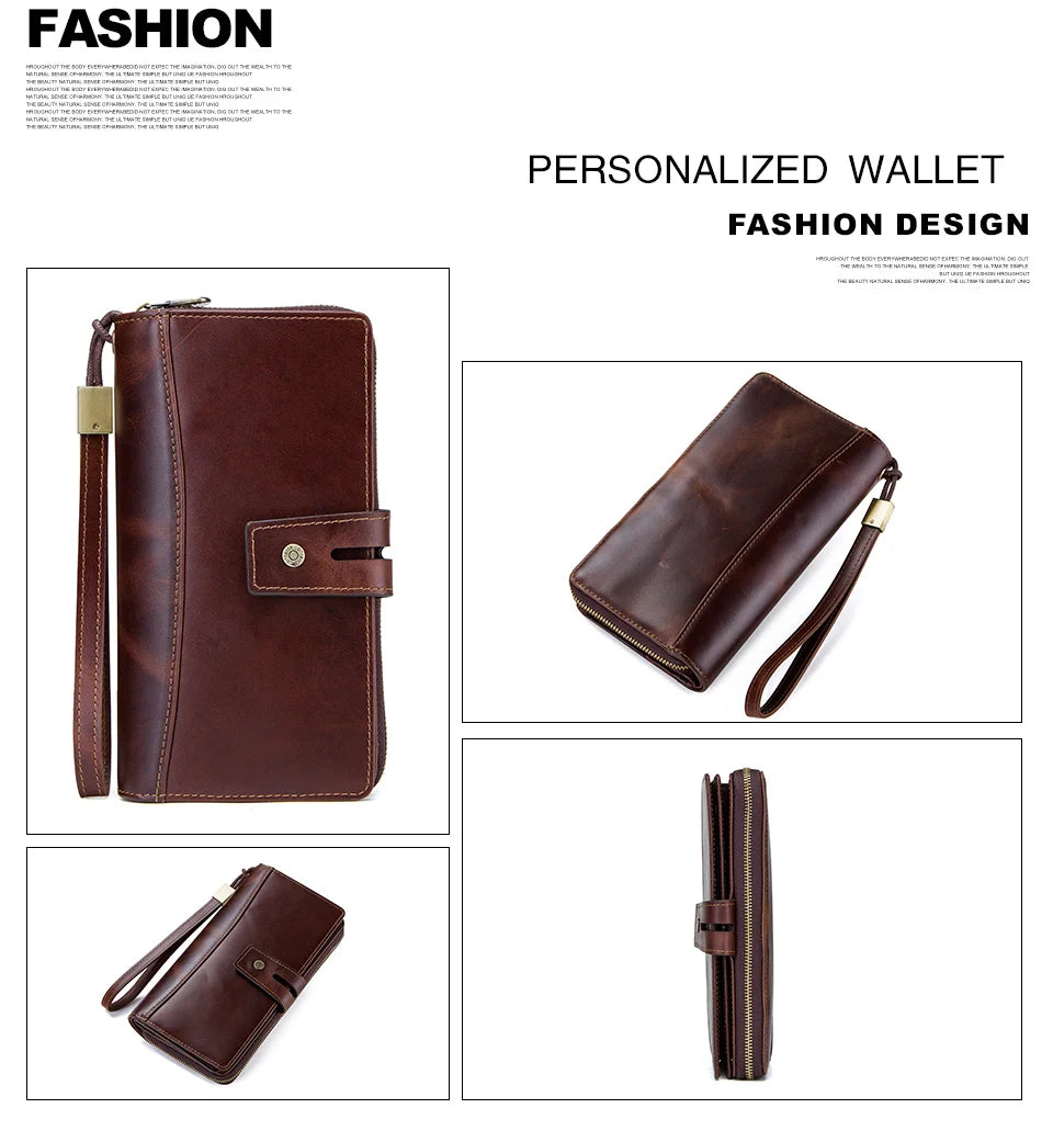 Herren Echtleder Clutch Lange Vintage Geldbörse Reißverschluss Kartenhalter Münzfach