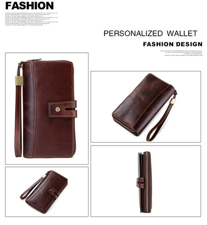 Herren Echtleder Clutch Lange Vintage Geldbörse Reißverschluss Kartenhalter Münzfach