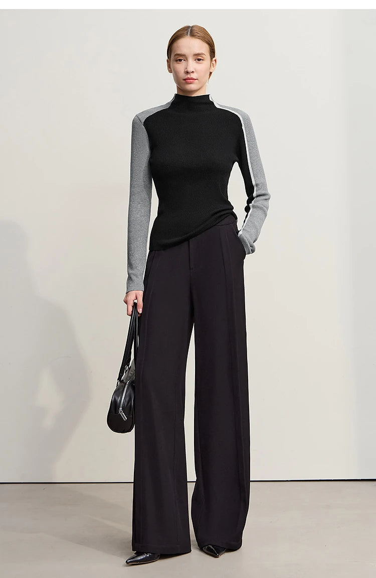 Damen-Halbrollkragen-Pullover Slim asymmetrisch Kontrast Winter