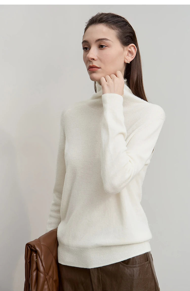 Damen-Rollkragenpullover Wolle-Kaschmir locker einfarbig Herbst