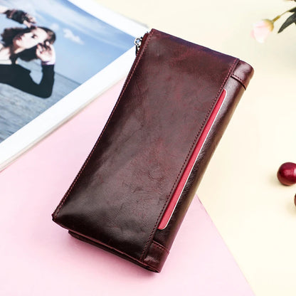 Damen Echtleder Lange Geldbörse Vintage Clutch Reißverschluss Handytasche Kartenhalter