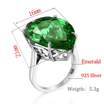 Damen-Ring aus 925er Silber mit grünem Smaragd in Tropfenform, Vintage Schmuckstück mit Echtheitszertifikat