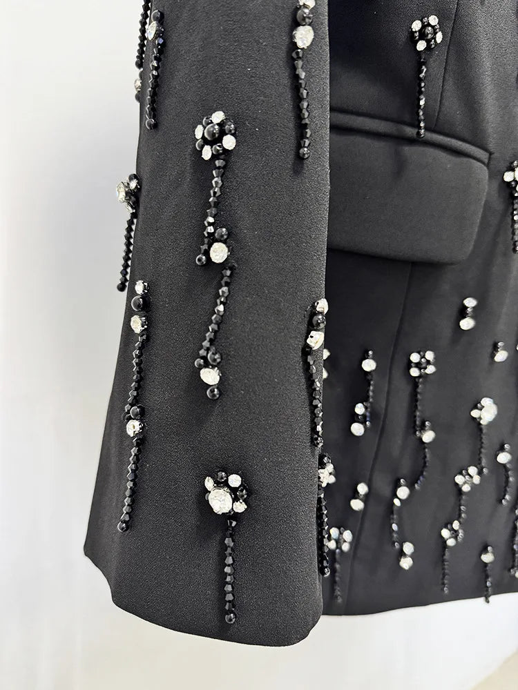 Damen-Blazer locker Perlen Diamanten Verzierung Runway Anzugjacke