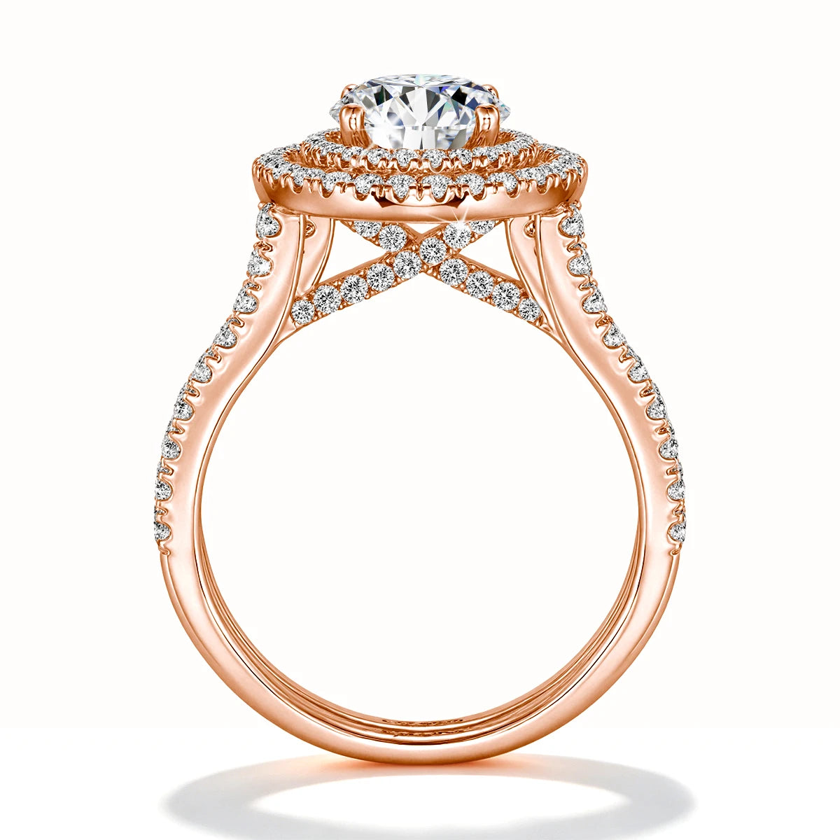 Damen-Verlobungsring-Set aus 925er Silber mit Moissanit Doppel-Halo 7 mm 1,2 ct Luxus-Schmuck