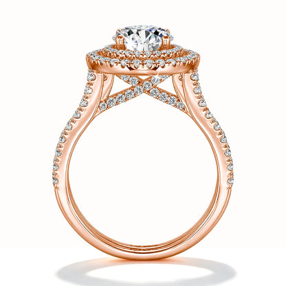 Damen-Verlobungsring-Set aus 925er Silber mit Moissanit Doppel-Halo 7 mm 1,2 ct Luxus-Schmuck