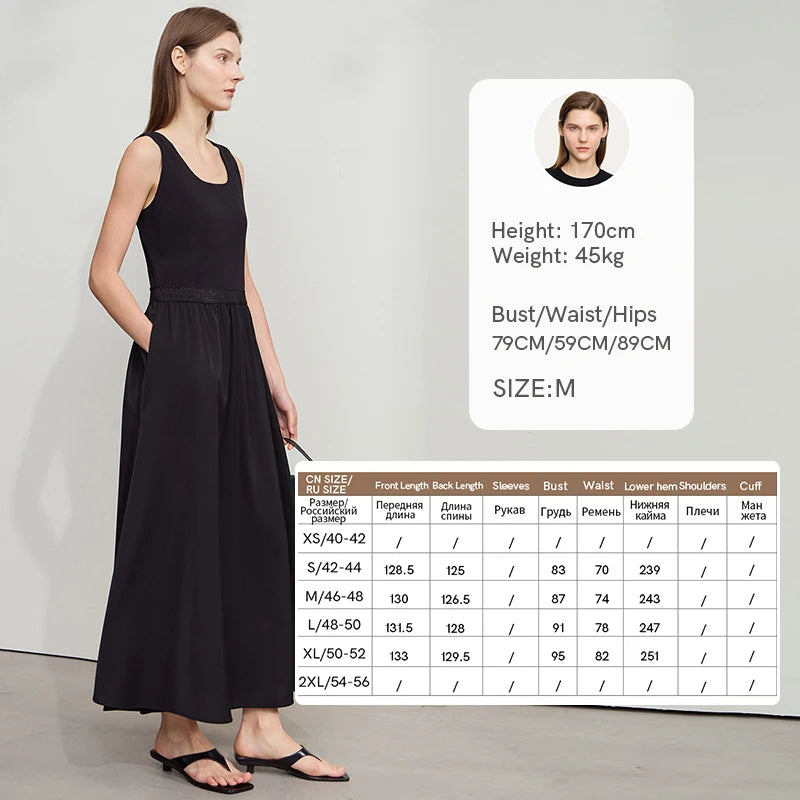 Taillenbetontes Damenkleid aus Baumwolle, ärmellos, schwarz, Seitenansicht mit Rocksaum