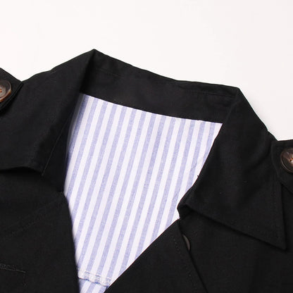 Colorblock-Denim-Blazer für Damen mit Notch-Kragen und Kettendetail – Langarm-Patchwork-Design für einen schicken Look