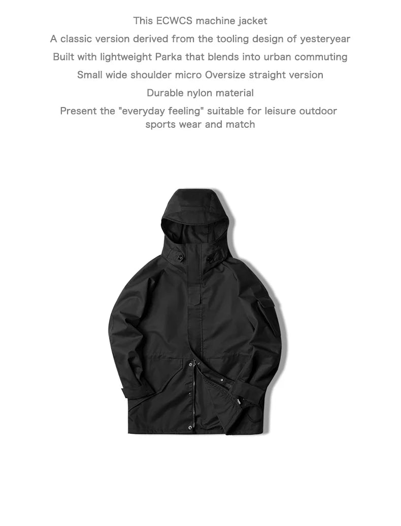 Herren Outdoor Sport Kapuzenjacke Windjacke Motorrad Stil Mittellanger Mantel Taschen Herbst