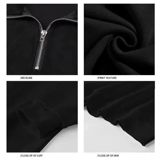 2025, neue Herren-Sweatshirts mit Buchstaben-Aufdruck, halber Reißverschluss, Vintage-Pullover mit Polo-Ausschnitt, Hoodies, Y2K-Streetwear, langärmelig, Sudaredaras