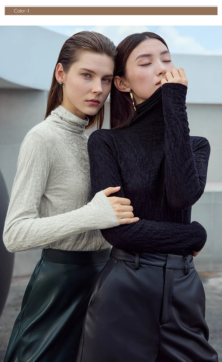 Damen-Rollkragenpullover Wolle-Mix schlank dünn Winter