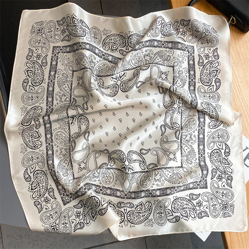 Damen Seidenschal quadratisch Blumenprint Bandana Halstuch 53cm