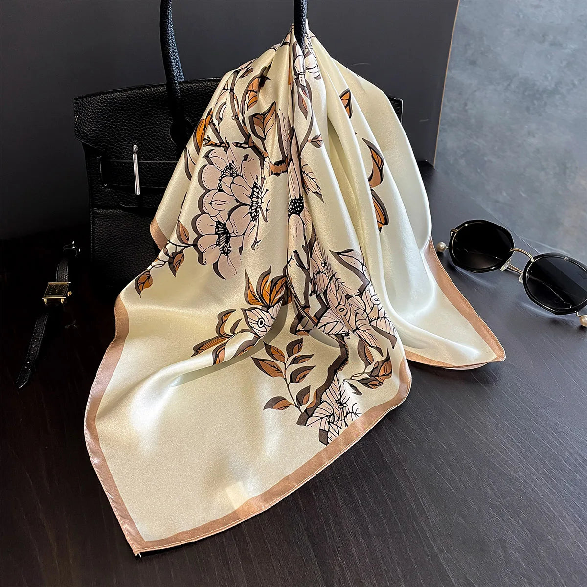 Damen Seidenschal 53cm Pferdprint Haarband Halstuch Büro Hijab Geschenk E