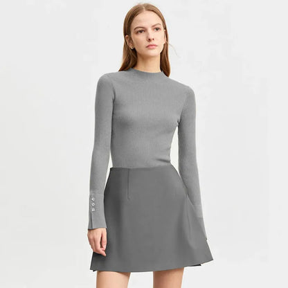Hosenrock für Damen, hohe Taille, grauer Minirock mit glockigem Saum