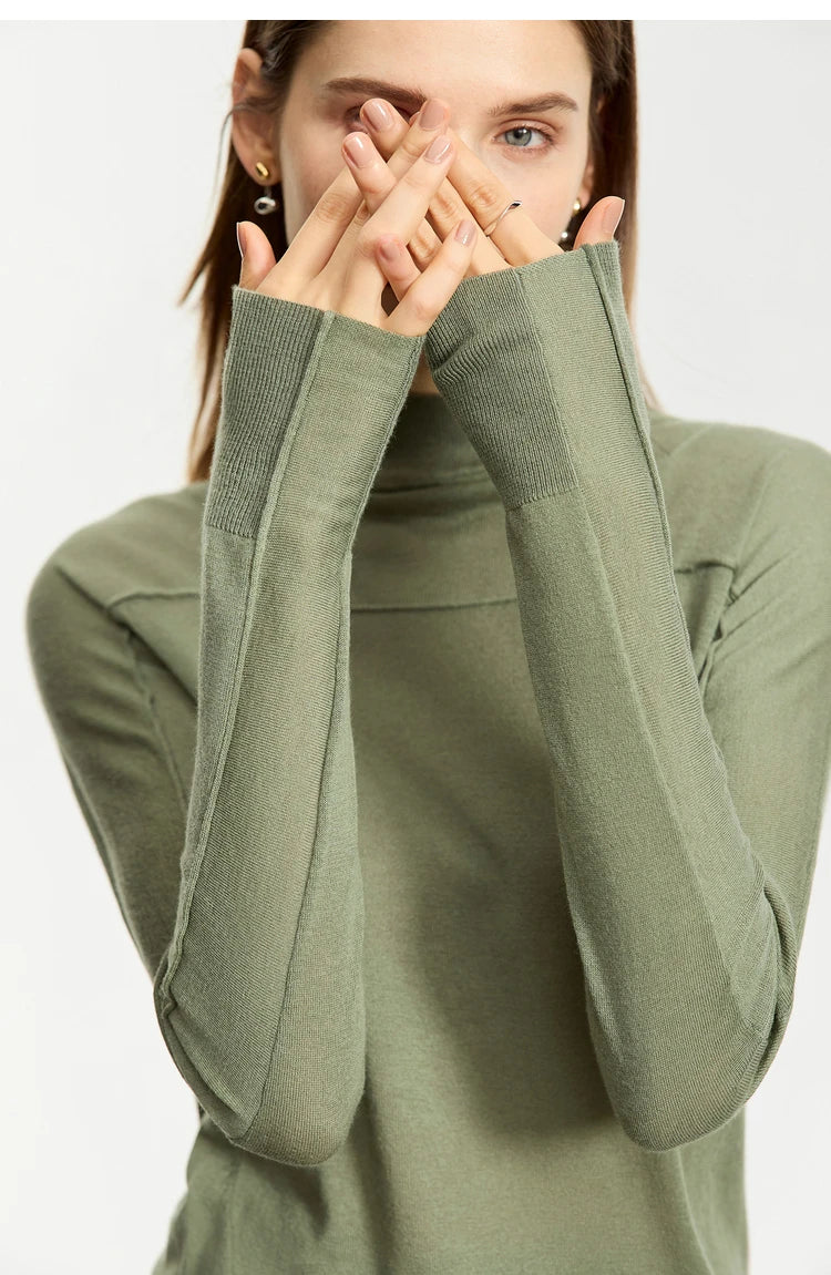 Damen-Kapuzenpullover Wolle Slim Stehkragen-Splicing Büro Herbst-Winter