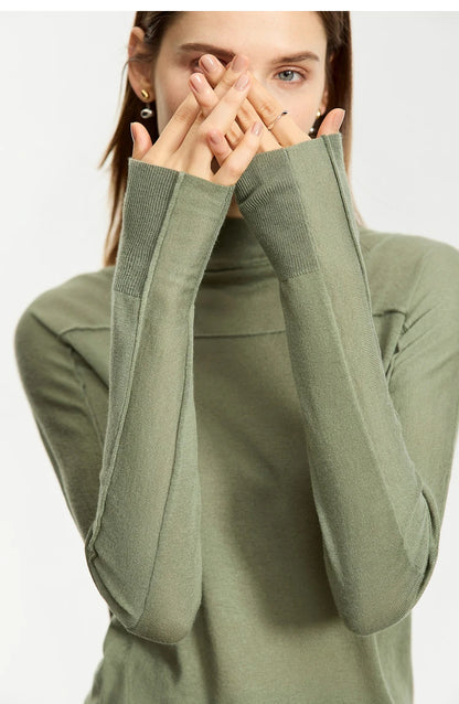 Damen-Kapuzenpullover Wolle Slim Stehkragen-Splicing Büro Herbst-Winter
