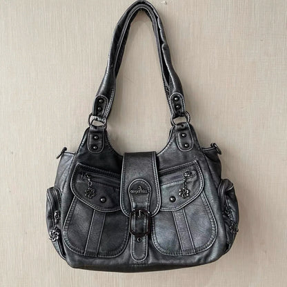 Damen-Schultertasche Mit Mehrfachen Fächern Aus PU Leder Im Vintage-Look Für Alltag