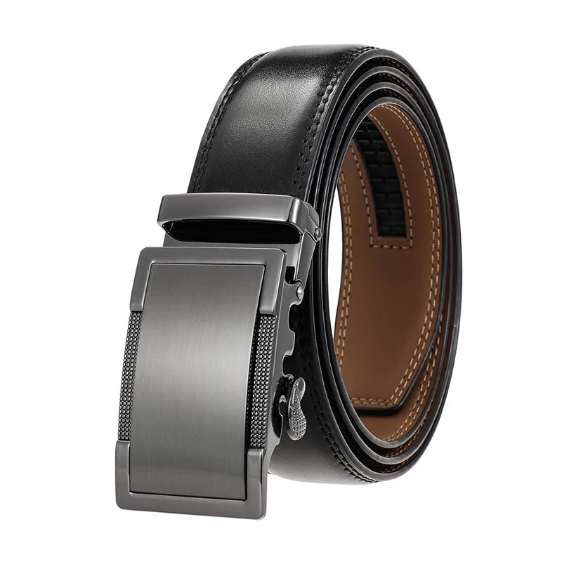 Herren-Gürtel aus Echtleder 35 mm Breite mit Silberner Automatik-Schnalle für Business und Alltag