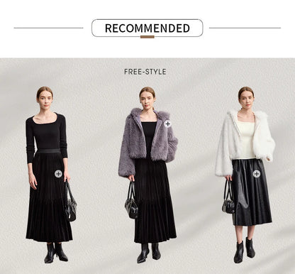 Damen-Pullover in drei Looks: schwarz, mit Jacke, und mit hellem Cardigan