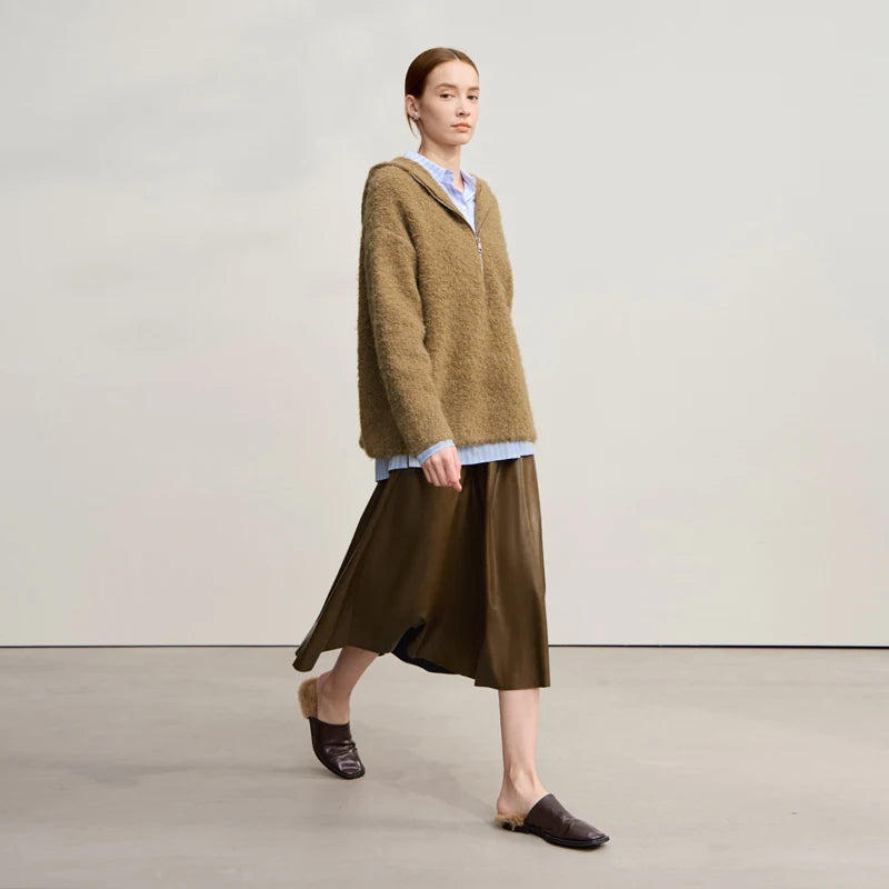 Damen-Kapuzenpullover Wolle Reißverschluss locker dick warm Winter