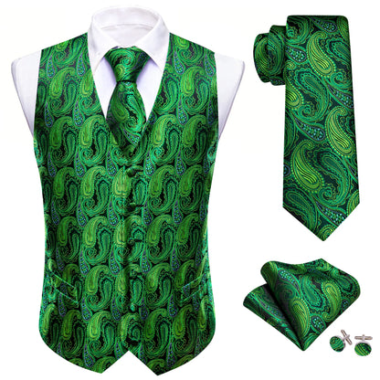 Elegante Herrenweste mit Jacquard-Blumen, dazu Krawatte im Grün-Muster