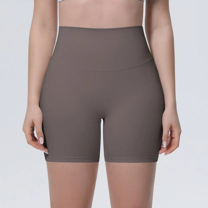 Braune Yogashorts für Damen mit breitem Bund, schnelltrocknend und bequem