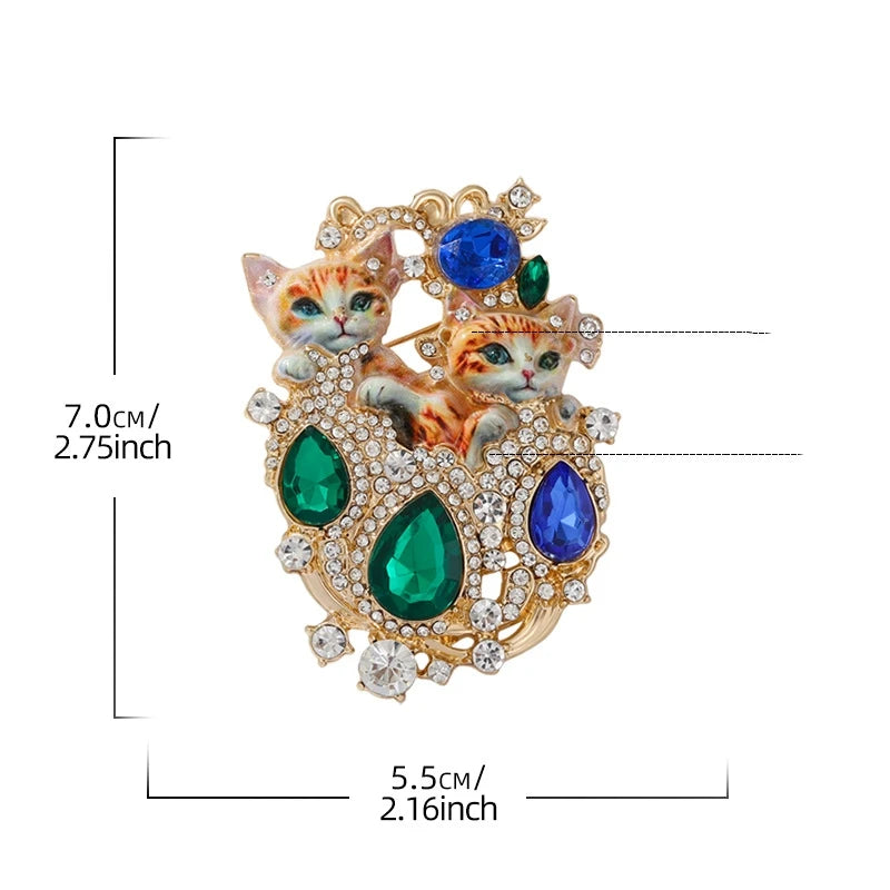 Brosche Katze Kätzchen Kristall Emaille Barock Vintage Anstecknadel Damen