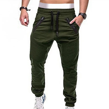 Neue lässige und modische Tether-elastische Sporthose für Herren, Doppelreißverschluss, gestreifte Hose, Trainingshose