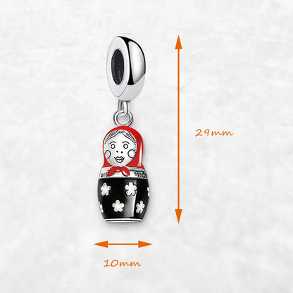 Damen-Charm-Anhänger Matroschka ethnisch Glück aus Sterlingsilber