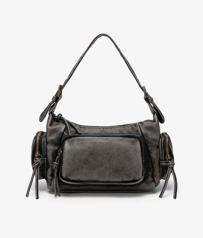 Damen-Hobo-Tasche aus Leder im Vintage-Look mit Mehrfach-Fächern und Tassel-Reißverschluss Alltagsbegleiter