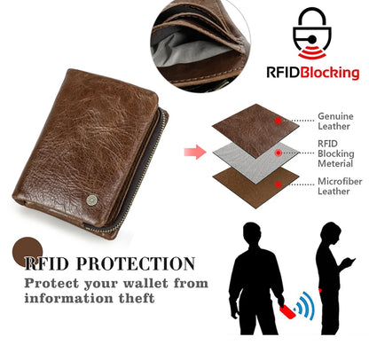 Herren Echtleder Geldbörse Bifold Vintage RFID Kartenhalter Münzfach Luxus Reise