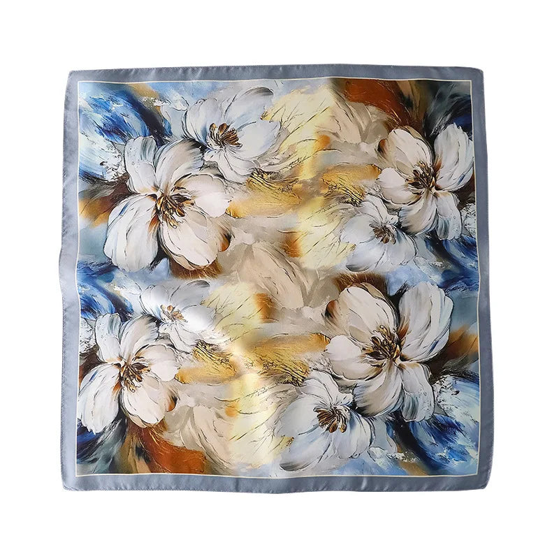 Damen Seidensatin Schal 53cm quadratisch Blumenprint Kopftuch Hijab Foulard